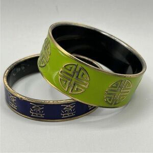 Lot of 2 SHANGHAI TANG Lime Green/Blue Enamel Bangle Bracelets from Hong Kong